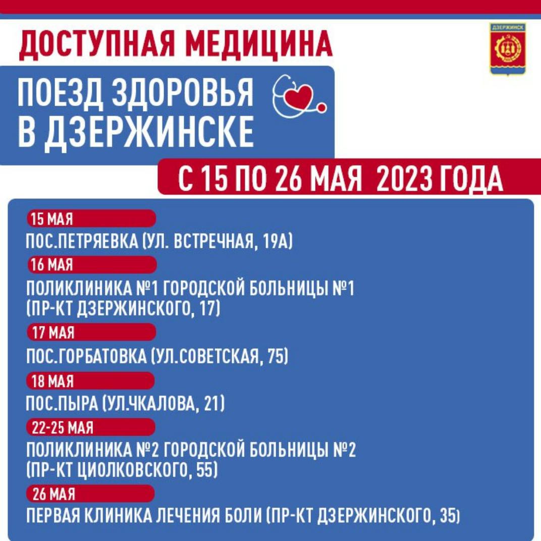 Специалисты «Поезда здоровья» бесплатно проконсультируют жителей Дзержинска  и поселков городского округа - Администрация города Дзержинска